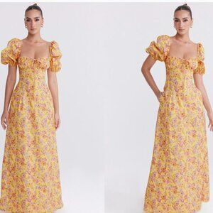 HOUSE OF CB 'Felizia' Butter Print Puff Sleeve Sundress Size XS
